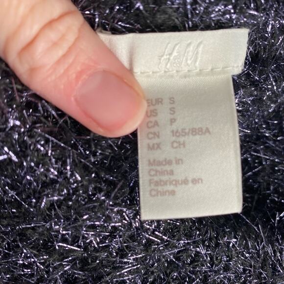 H&M Womens S Whimsigoth Metallic Blue Balloon Sleeve Textured Sweater Oversized - Picture 4 of 6